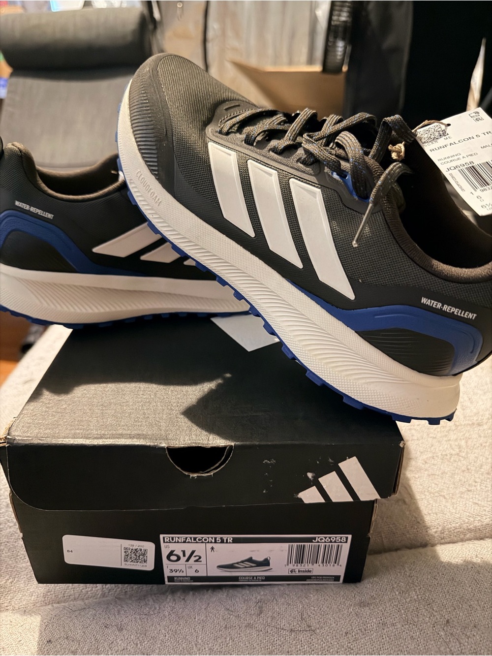 adidas Men's/Womens Black, White & Blue Runfalcon Athletic Shoes